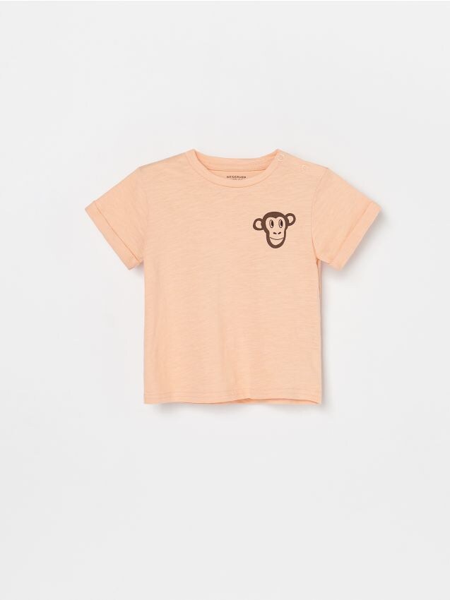 Bawełniany t-shirt z nadrukiem - pomarańczowy - XW162-24X - RESERVED