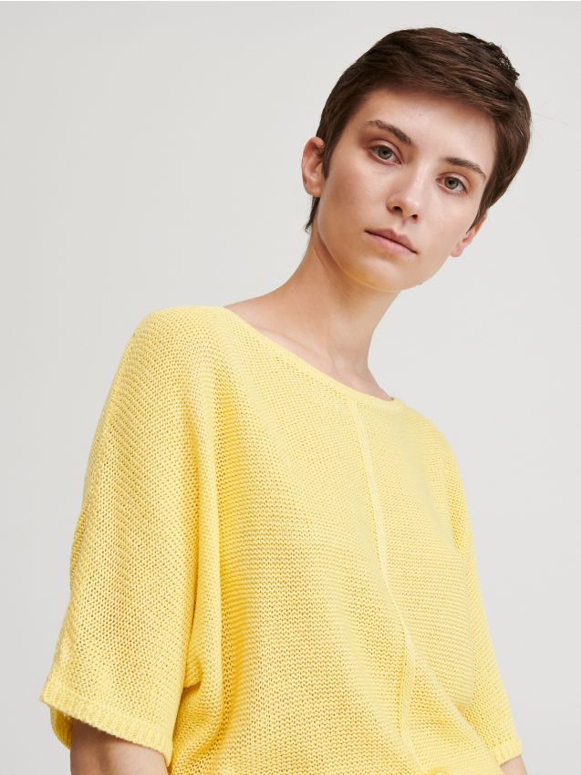 Sweter z dekoltem w łódkę - żółty - XW238-10X - RESERVED