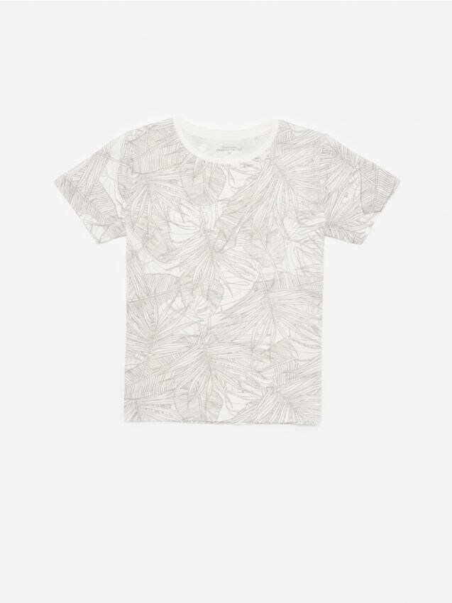 Bawełniany t-shirt ze wzorem - kość słoniowa - XW572-01X - RESERVED