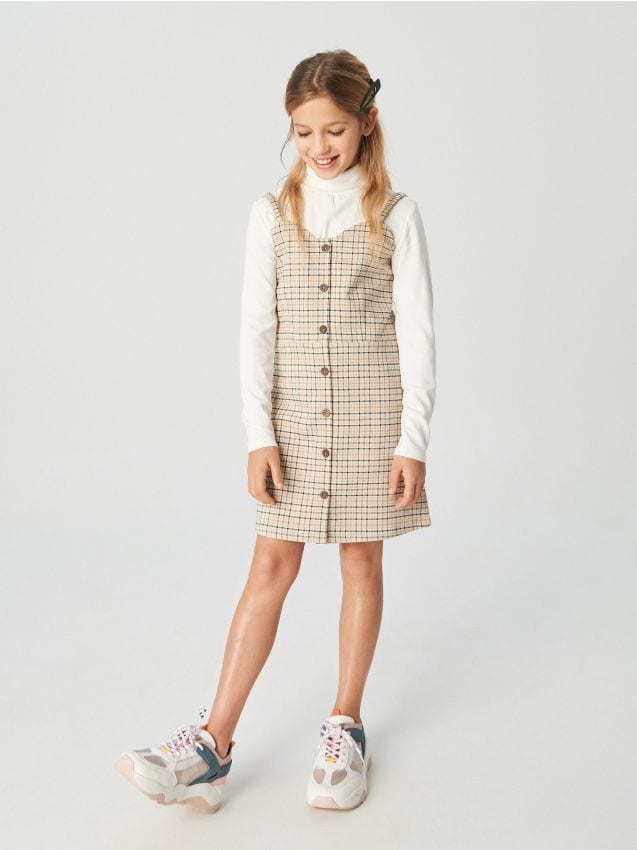 Vestido a cuadros de tirantes finos - Beige - XW668-08X - RESERVED