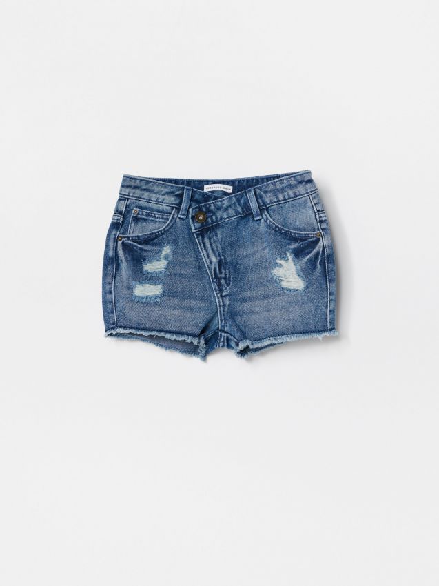 Denim shorts with asymmetric fastening - blue - XY885-55J - RESERVED
