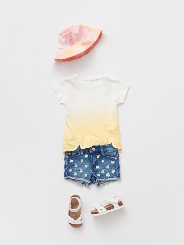 Floral motif denim shorts - blue - XY890-55J - RESERVED