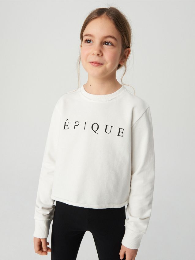 Cropped sweatshirt with raw hem - ivory - XZ448-01X - RESERVED