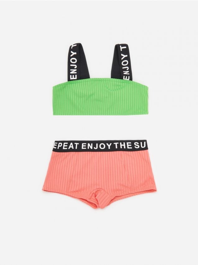 Two piece swimsuit with slogans - green - XZ582-77X - RESERVED