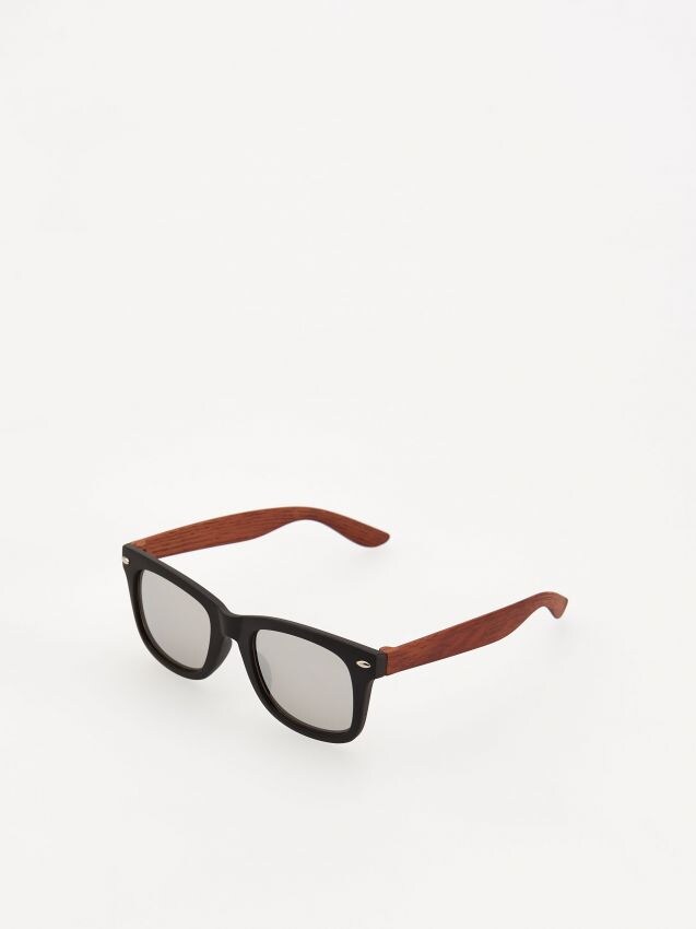 Sunglasses with wood structure - brown - YA475-89X - RESERVED