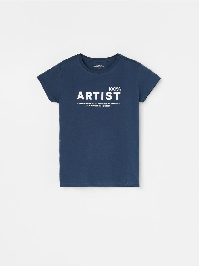 Cotton T-shirt with script - navy - YA862-59X - RESERVED