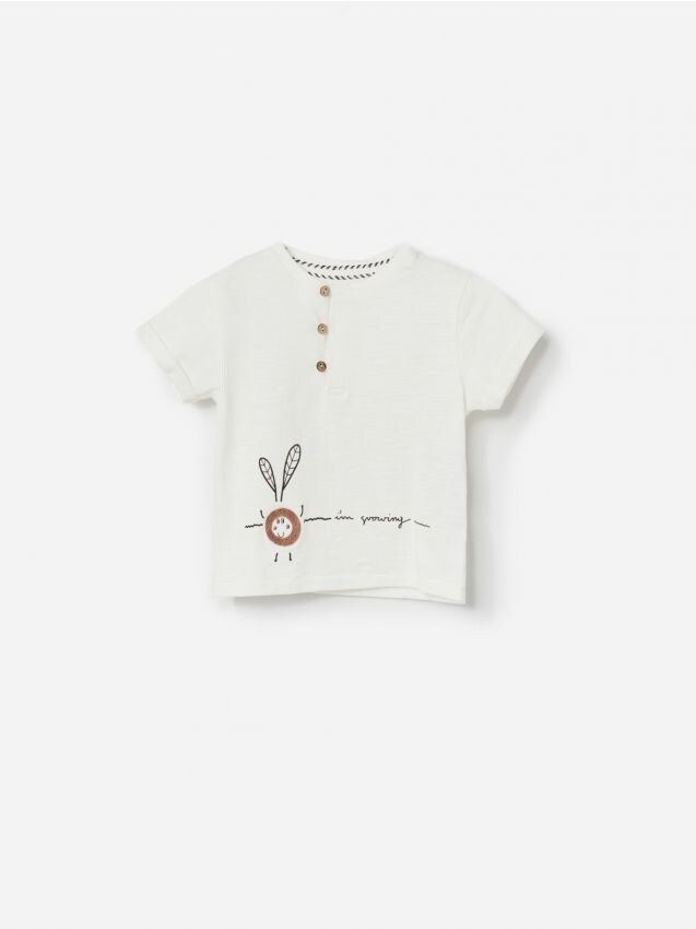 T-shirt z bawełny organicznej - kość słoniowa - YB276-01X - RESERVED