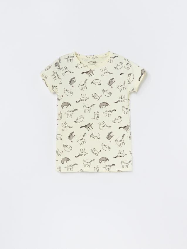 Cotton T-shirt with print - yellow - YB365-10X - RESERVED