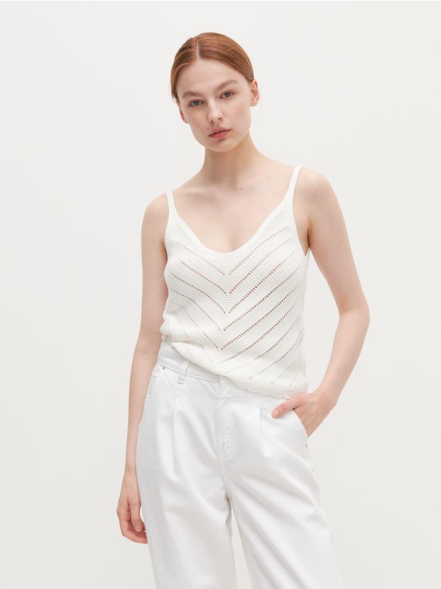 Openwork jersey top - ivory - YB557-01X - RESERVED