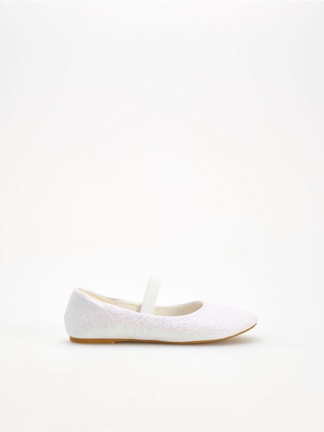Glitter ballerinas with elastic band - white - YB605-00X - RESERVED