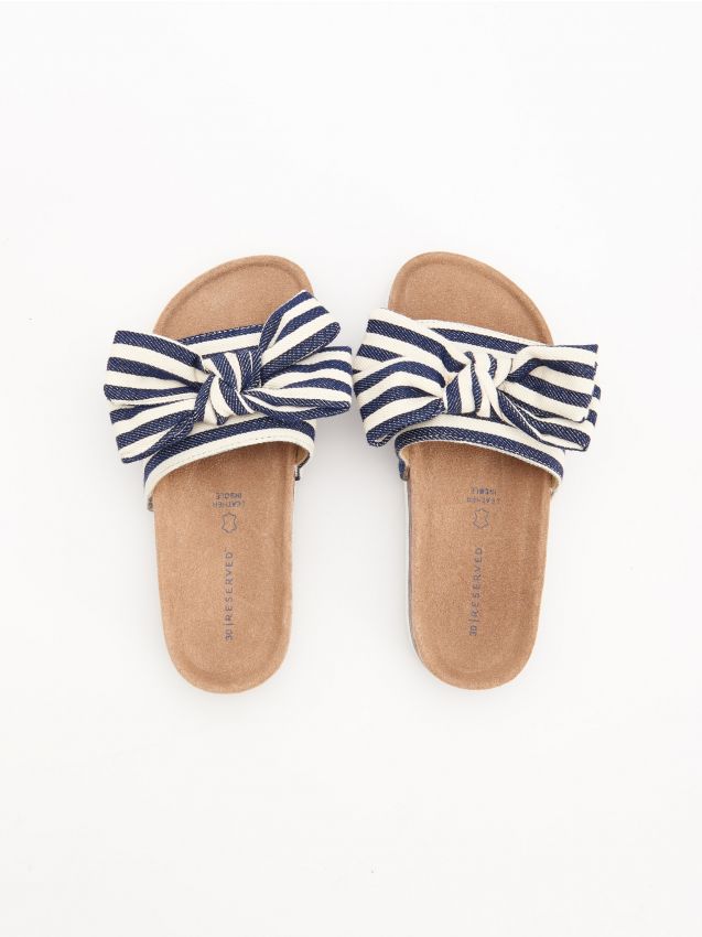 Sliders with bow and leather insole - blue - YB625-50X - RESERVED