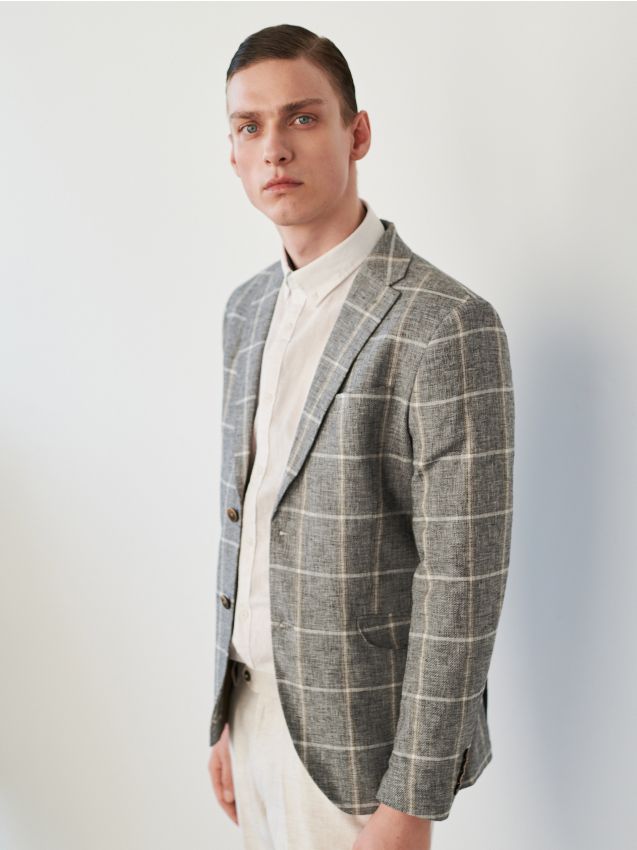 Suit jacket in linen and cotton blend - grey - YB715-85P - RESERVED