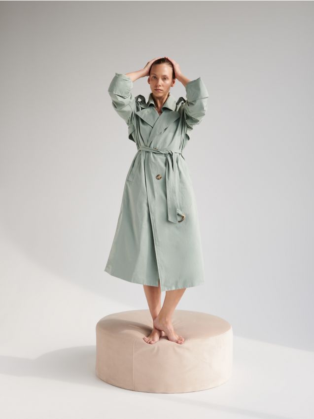 Langer Trenchcoat mit Gürtel - türkis - YD458-60X - RESERVED