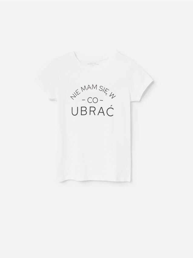 Cotton T-shirt with script - white - YD764-00X - RESERVED