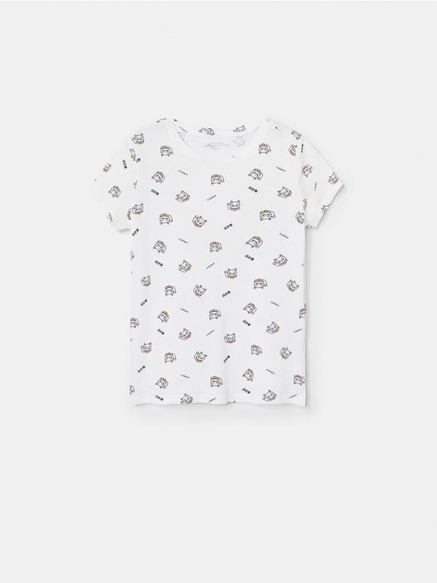 Patterned cotton T-shirt - white - YD765-00X - RESERVED
