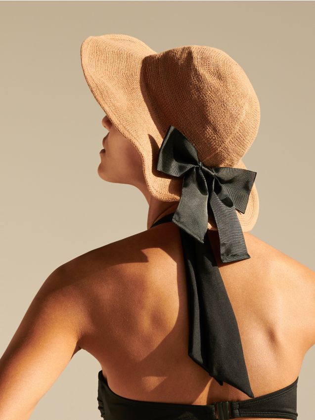 Woven hat with bow - beige - YE102-80X - RESERVED
