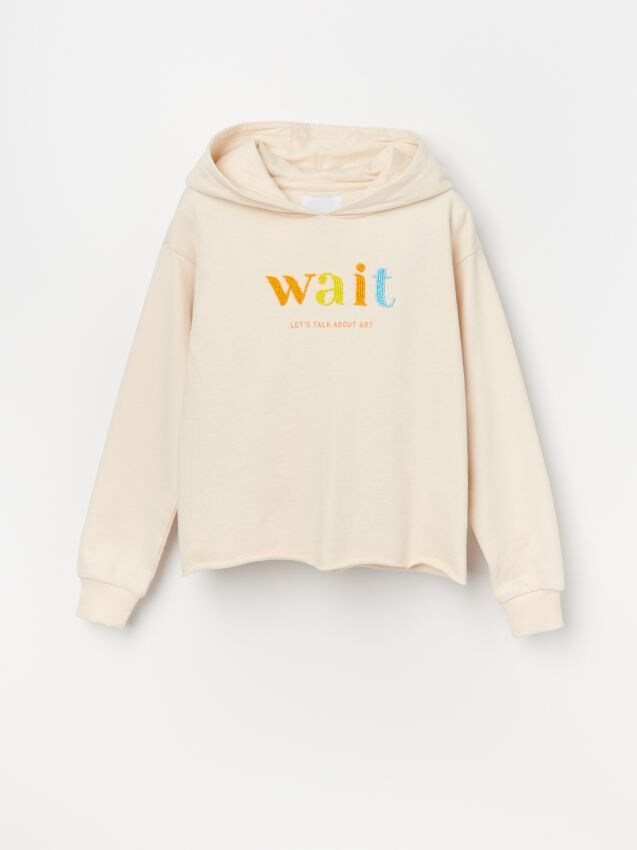 Cotton hoodie with appliqué - beige - YE603-12X - RESERVED