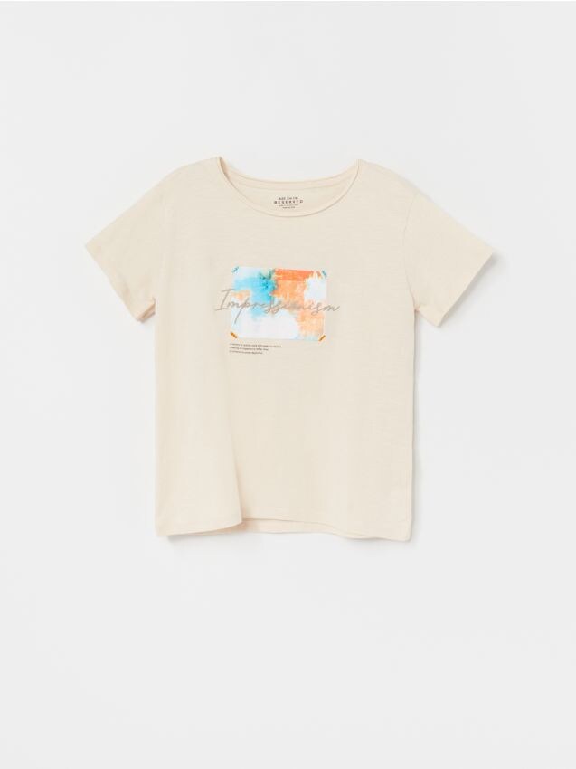 Baumwoll-T-Shirt mit Print - beige - YE707-12X - RESERVED