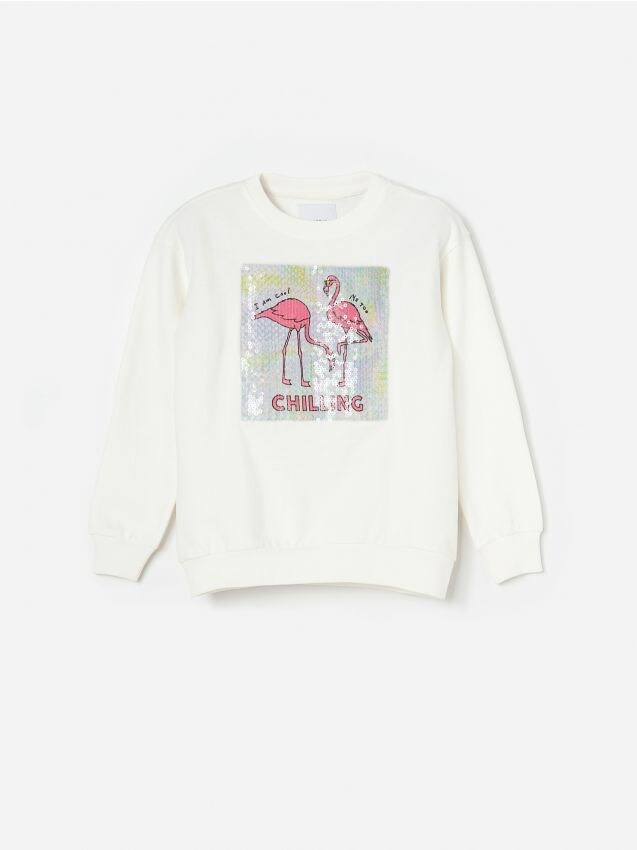 Bawełniana bluza z aplikacją - beżowy - YE773-12X - RESERVED