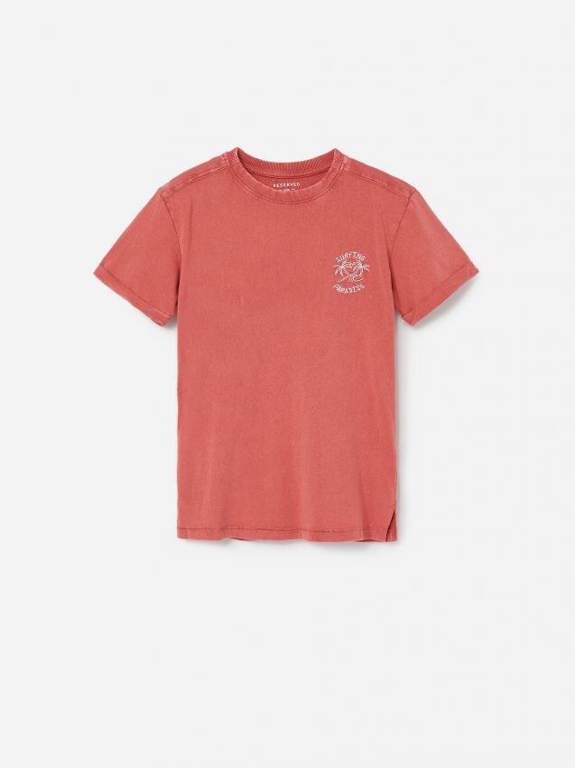 Bawełniany t-shirt z haftem - różowy - YF967-39X - RESERVED