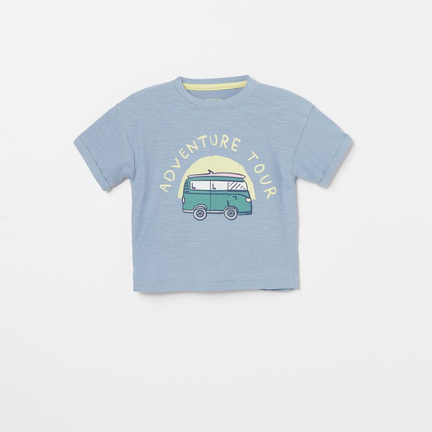 Cotton T-shirt with print - blue - YG005-50X - RESERVED