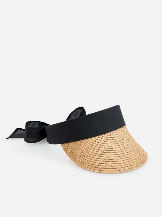 Woven visor cap with ribbon detail - beige - YI275-12X - RESERVED