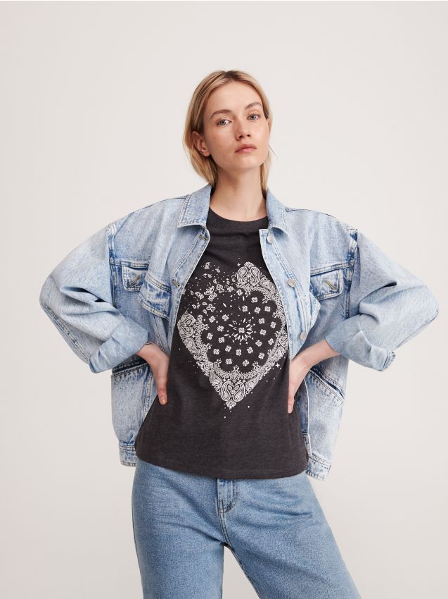 T-shirt z bawełny organicznej - dark grey - YK162-90X - RESERVED
