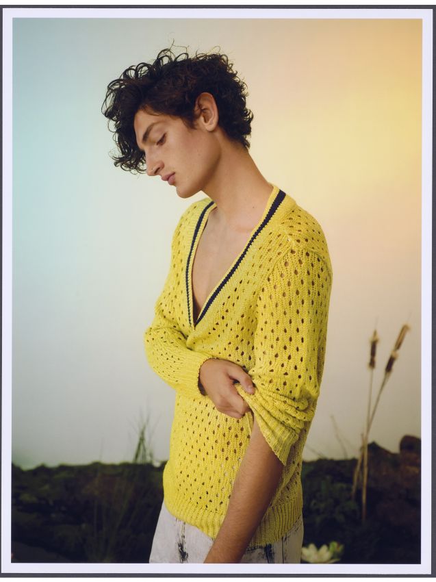 Oversized V neck jumper - yellow - YK209-11M - RESERVED