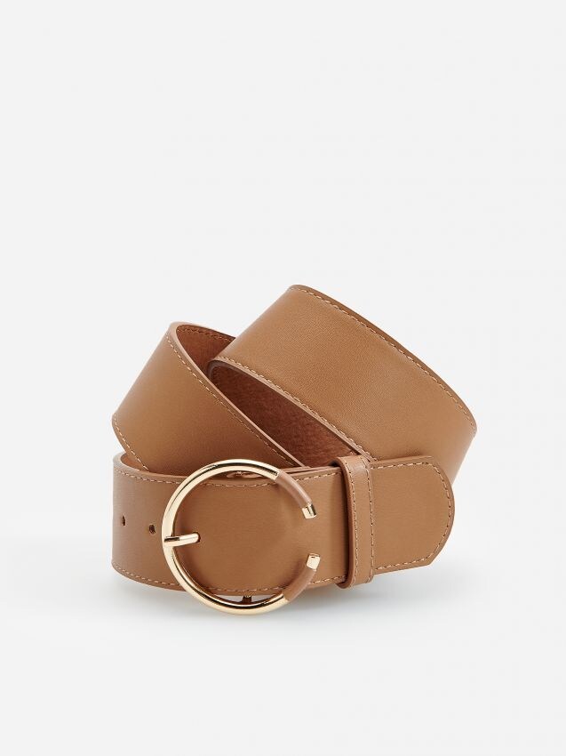 Wide belt with gold tone buckle - beige - YL011-80X - RESERVED