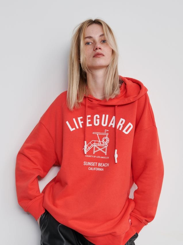 Sweat-shirt en coton biologique - Rouge - YL075-33X - RESERVED