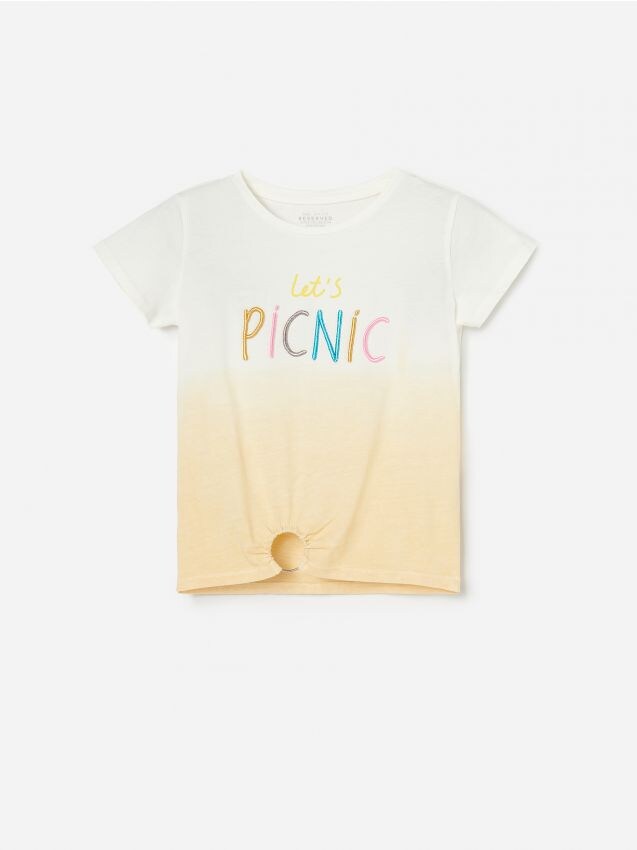 Cotton T-shirt with application - beige - YO181-12X - RESERVED
