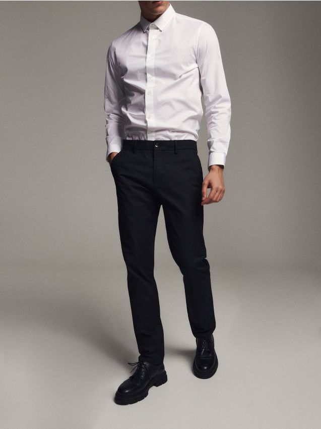 Kalhoty slim chino s vysokým podílem bavlny - černý - YV024-99X - RESERVED