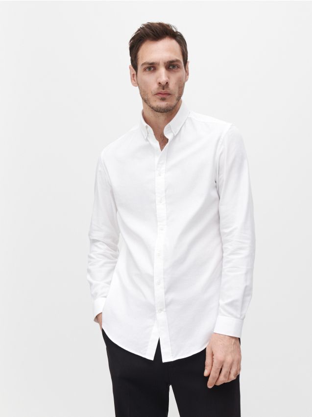 Košile regular fit s příměsí lnu - bílá - YV031-00X - RESERVED