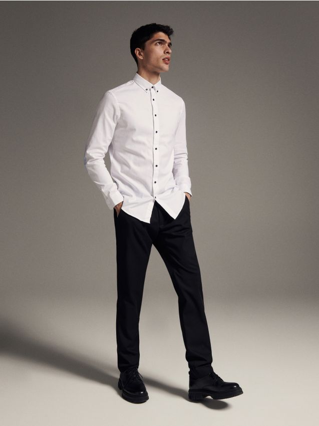 Koszula slim fit z łatami na łokciach - biały - RESERVED