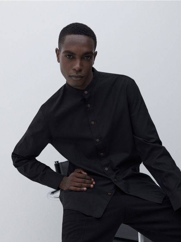 Košile slim fit z organické bavlny - černý - YW397-99X - RESERVED