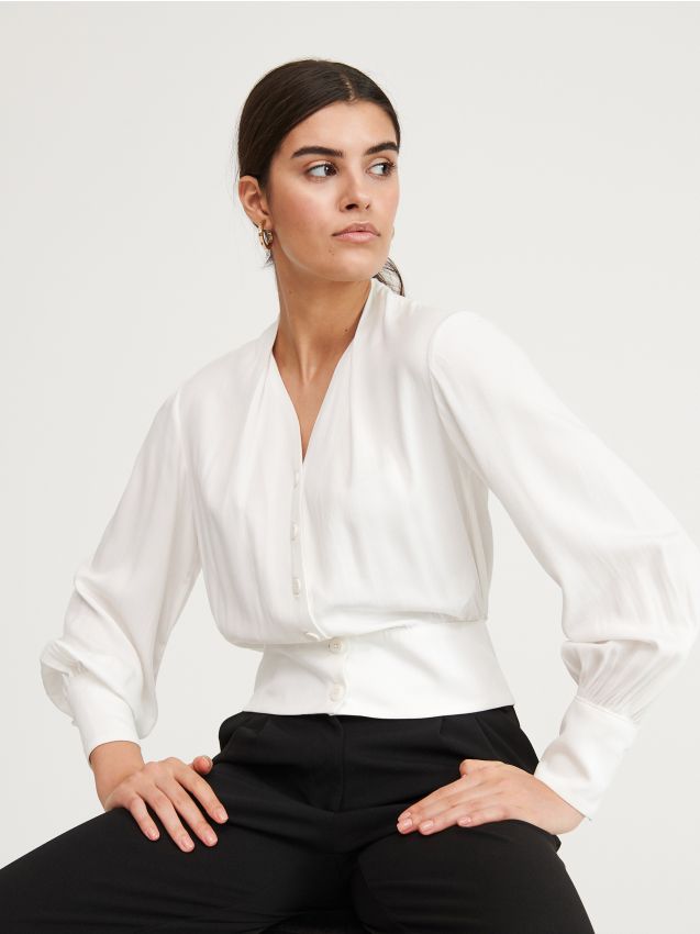 Blusa con manga abullonada - Blanco - YZ188-00X - RESERVED