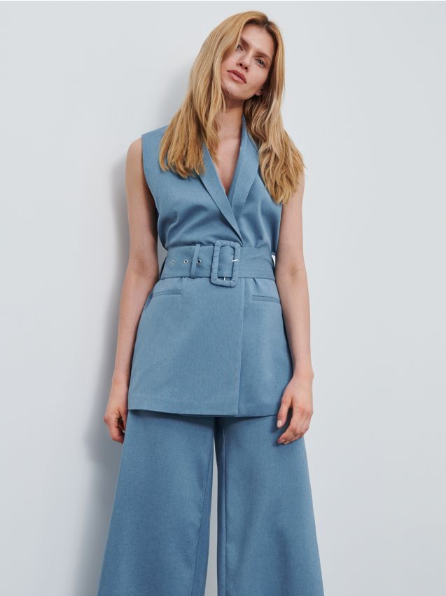 Elegant vest with belt - blue - ZG419-55M - RESERVED