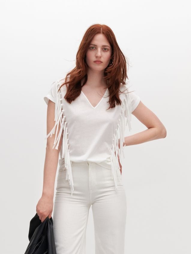 Blouse with fringes - ivory - ZI707-01X - RESERVED