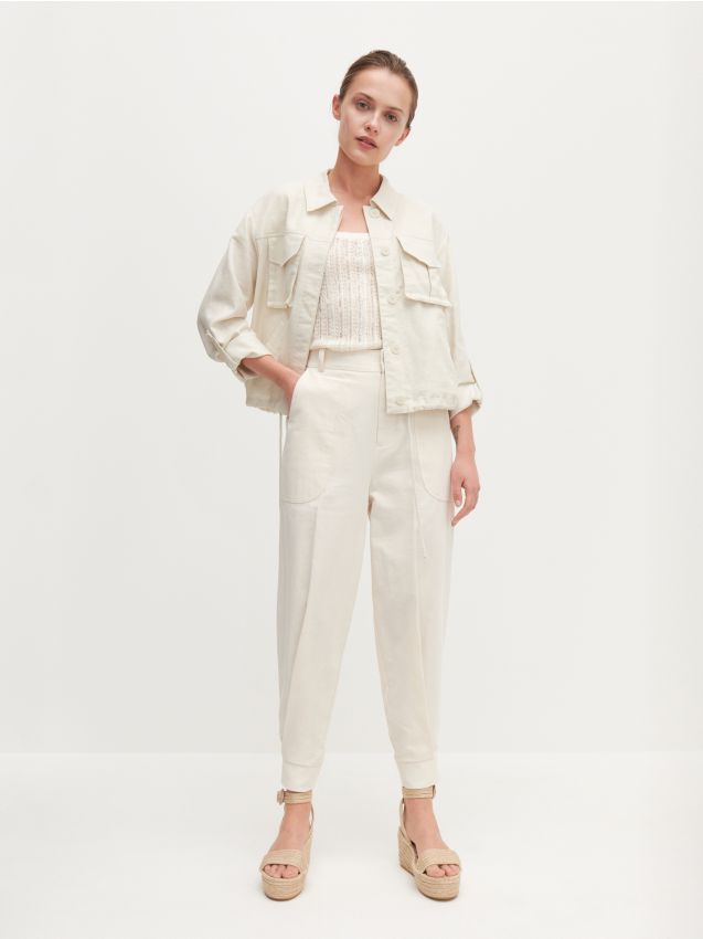 Ladies` trousers - ivory - ZJ525-01X - RESERVED