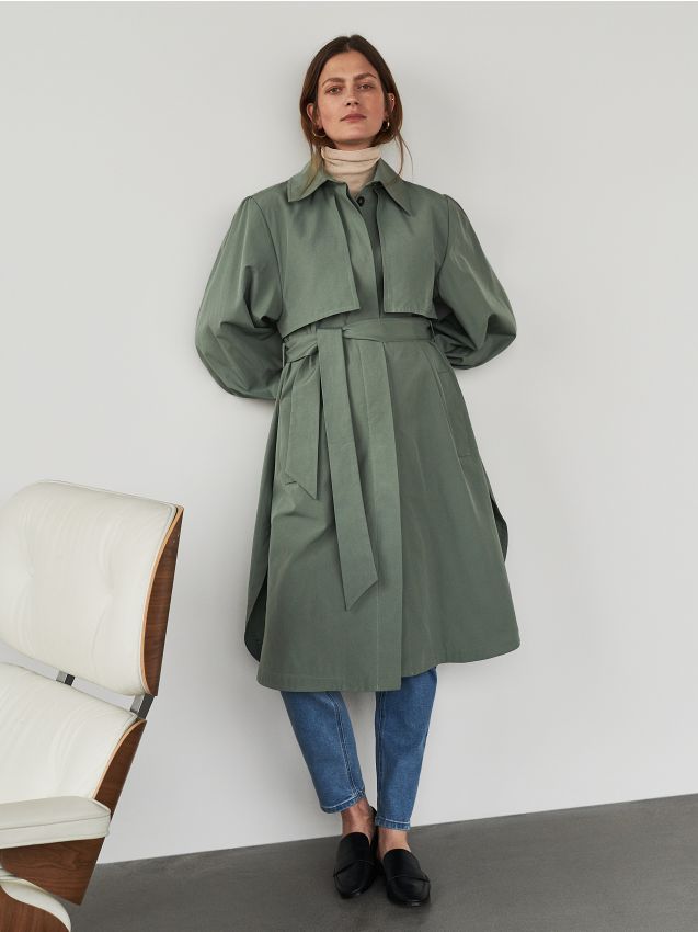 Szarozielony trencz z paskiem - teal green - ZK294-67X - RESERVED
