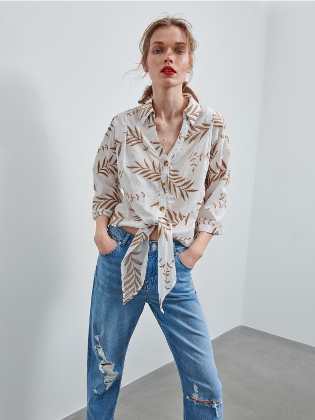 Relaxed shirt with tie detail - ivory - ZN190-01X - RESERVED