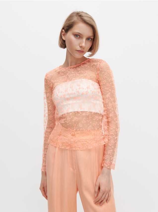 Floral pattern semi mesh blouse - multicolor - ZO647-MLC - RESERVED