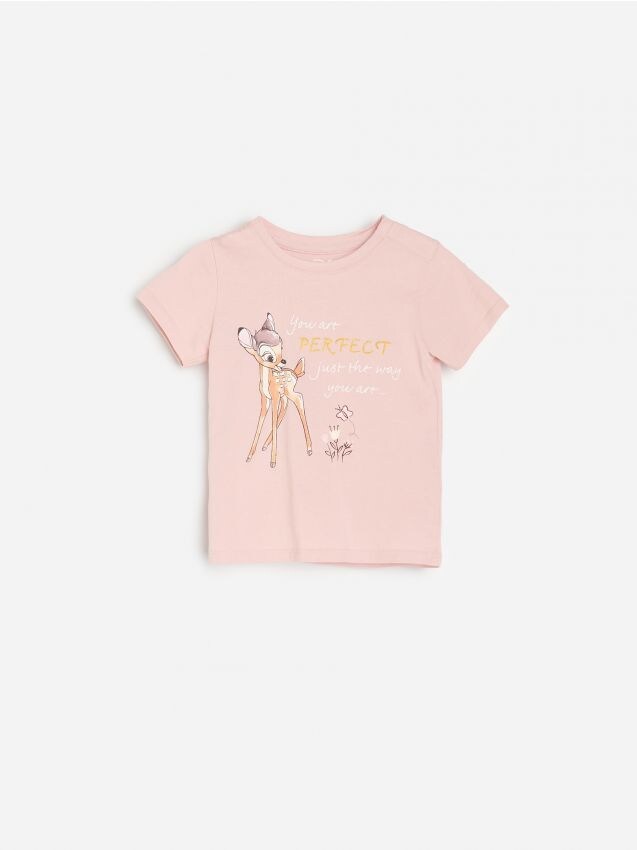 Bawełniany t-shirt ze wzorem Bambi - różowy - ZW504-30X - RESERVED