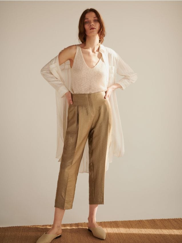 Pantalon avec plis - Jaune - ZX058-18X - RESERVED