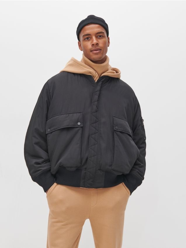 Reversible oversized bomber jacket - beige - A649E-BBB - RESERVED