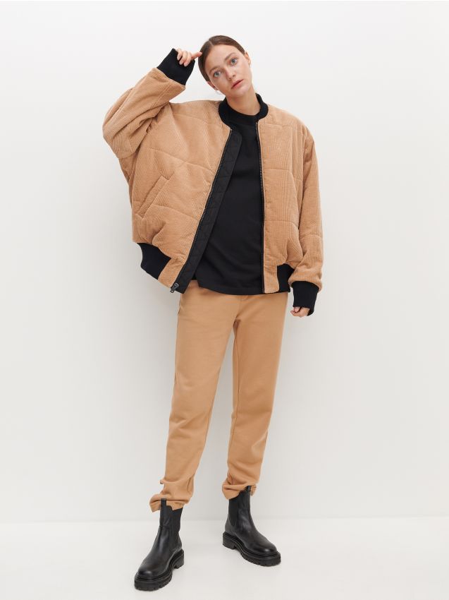 Reversible oversized bomber jacket - beige - FC41B-BBB - RESERVED
